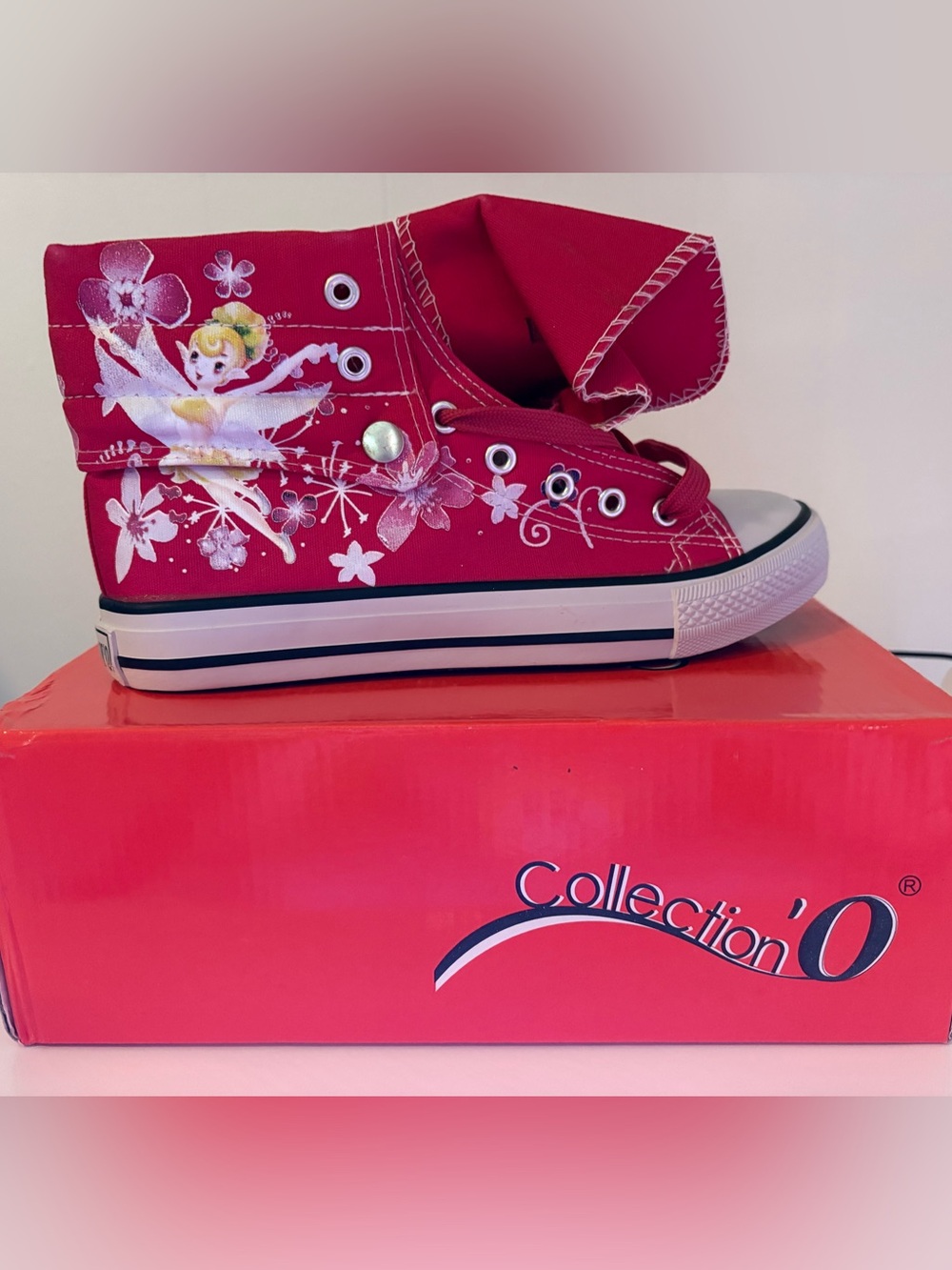 Disney Tinker Bell Fold-Down High Top Sneakers with Box - Red/Pink